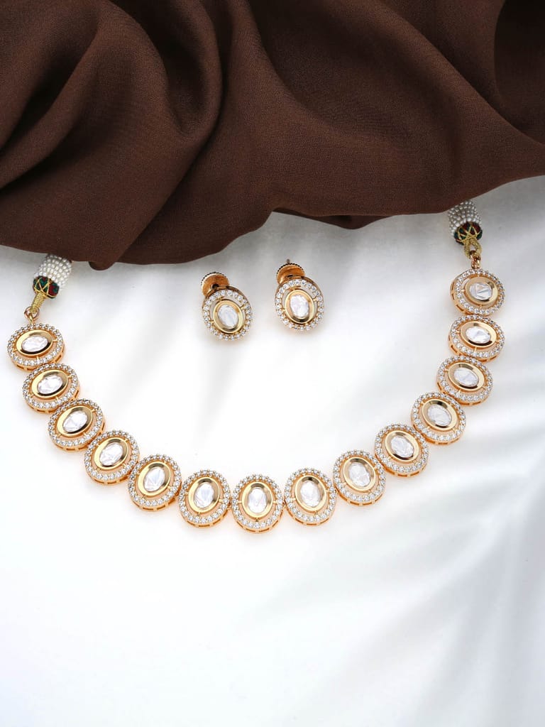 Necklace Set with Kundan and  AD / CZ in Rose Gold finish - THF1277