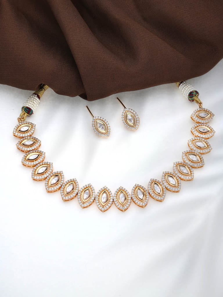 Necklace Set with Kundan and  AD / CZ in Rose Gold finish - THF1276