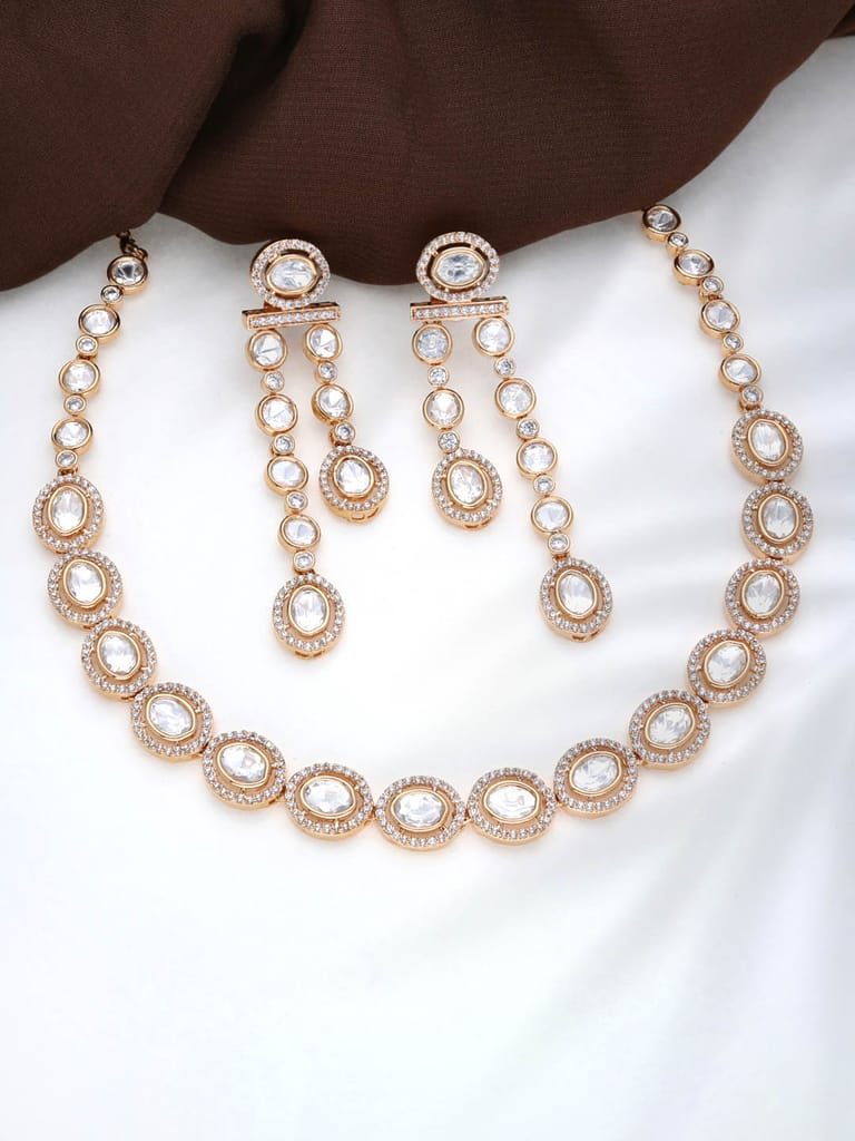 Necklace Set with Kundan and  AD / CZ in Rose Gold finish - THF1281