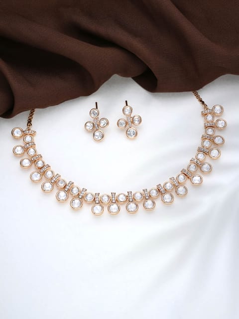 Necklace Set with Kundan and  AD / CZ in Rose Gold finish - THF1282