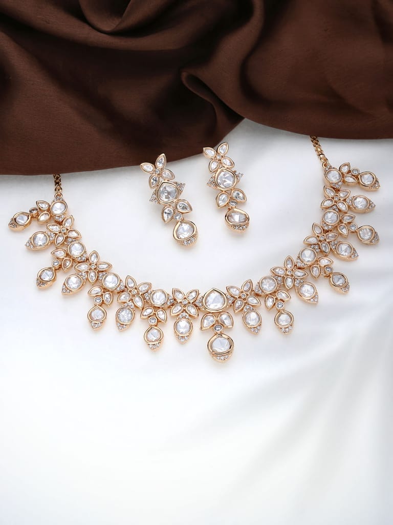 Necklace Set with Kundan and  AD / CZ in Rose Gold finish - THF1284