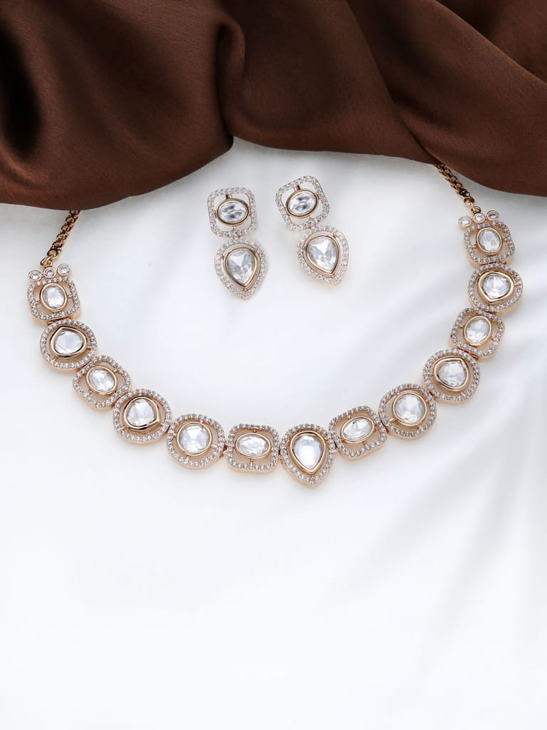 Necklace Set with Kundan and  AD / CZ in Rose Gold finish - THF1287