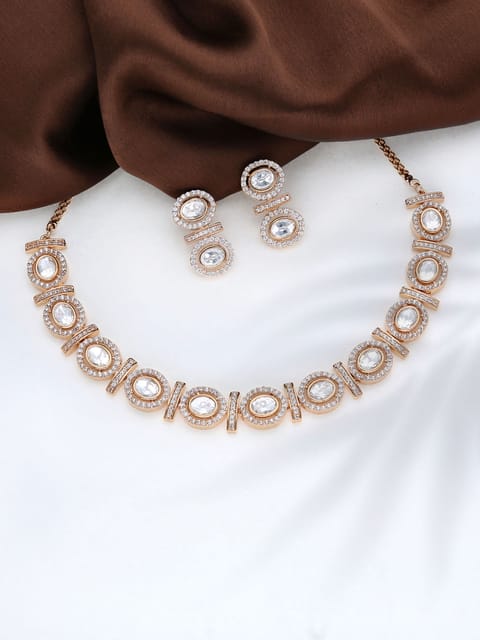Necklace Set with Kundan and  AD / CZ in Rose Gold finish - THF1291