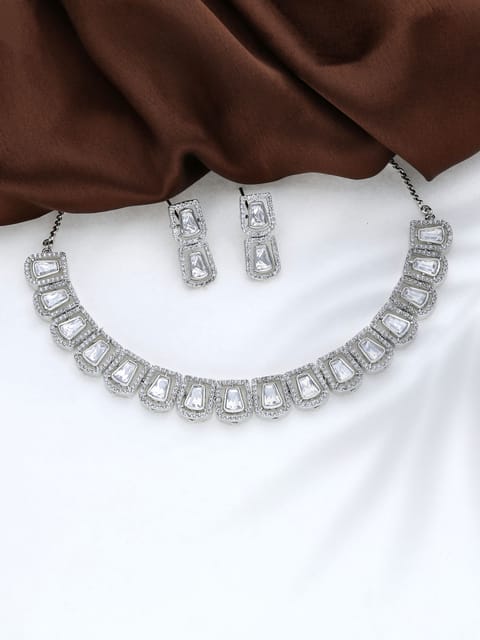 Necklace Set with Kundan and  AD / CZ in Rhodium finish - THF1290
