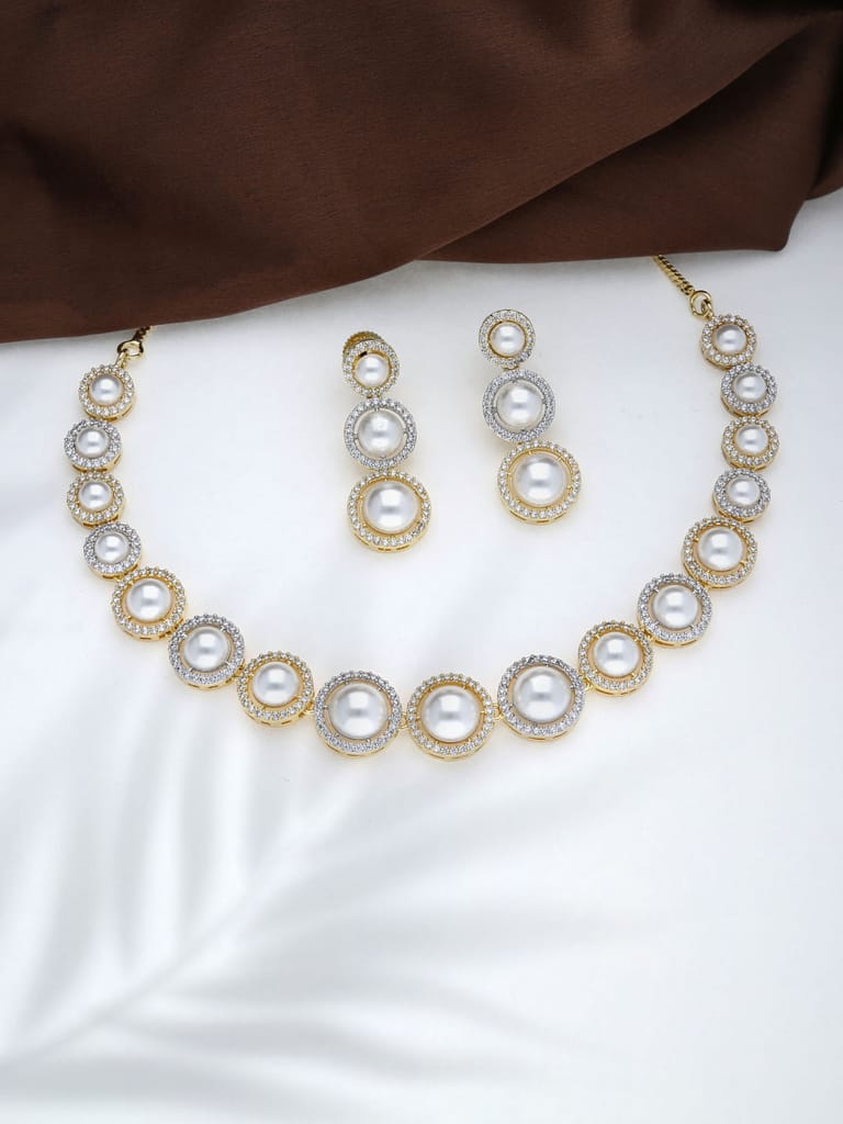 AD / CZ Necklace Set in Two Tone finish - THF1348