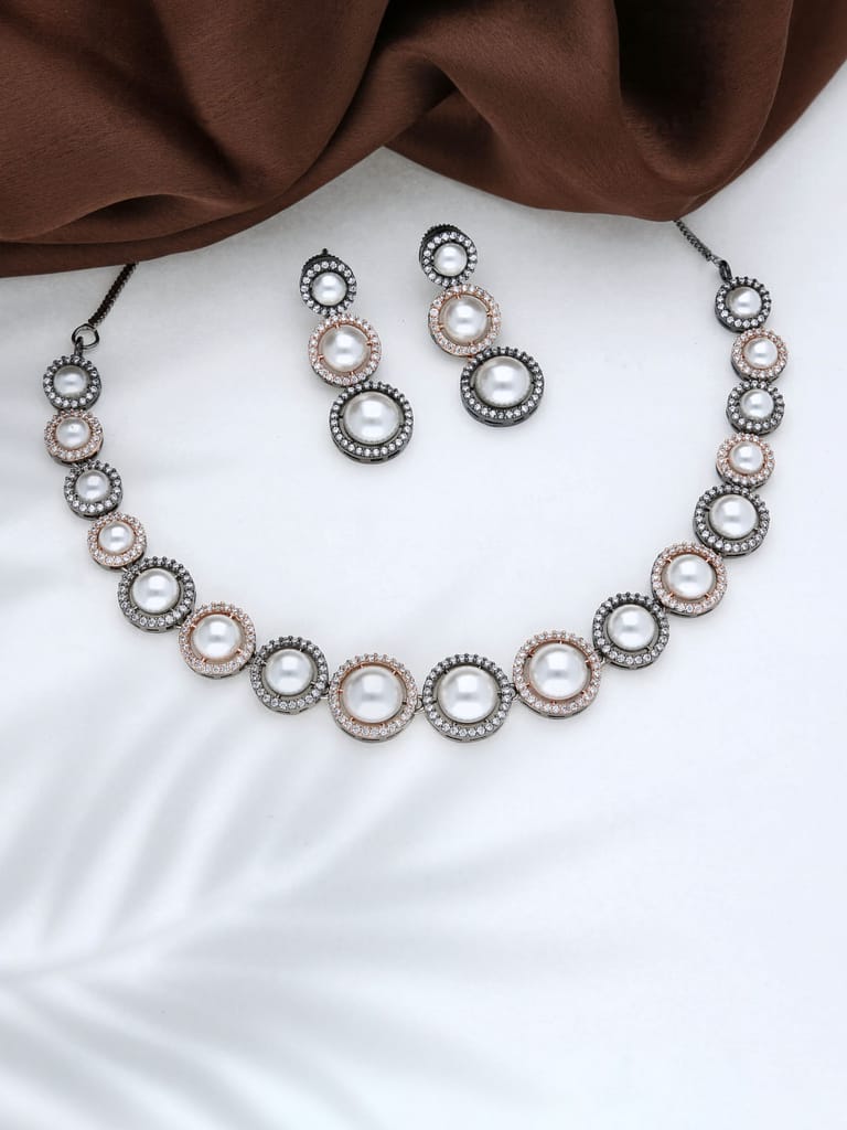 AD / CZ Necklace Set in Black Rose finish - THF1351