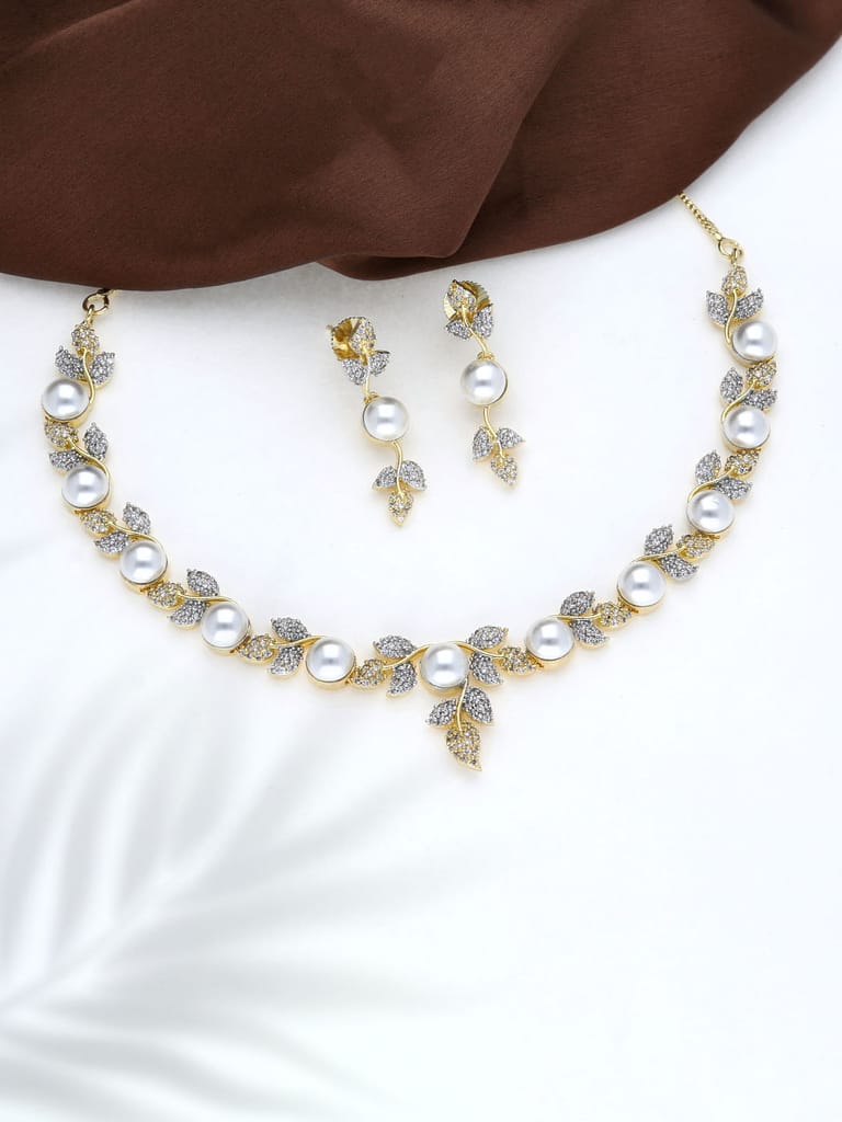 AD / CZ Necklace Set in Two Tone finish - THF1352