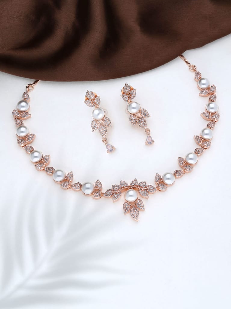AD / CZ Necklace Set in Rose Gold finish - THF1355
