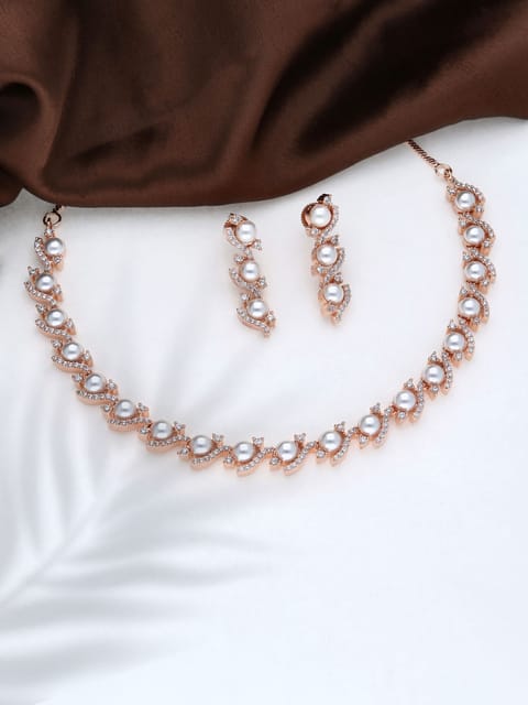 AD / CZ Necklace Set in Rose Gold finish - THF1358