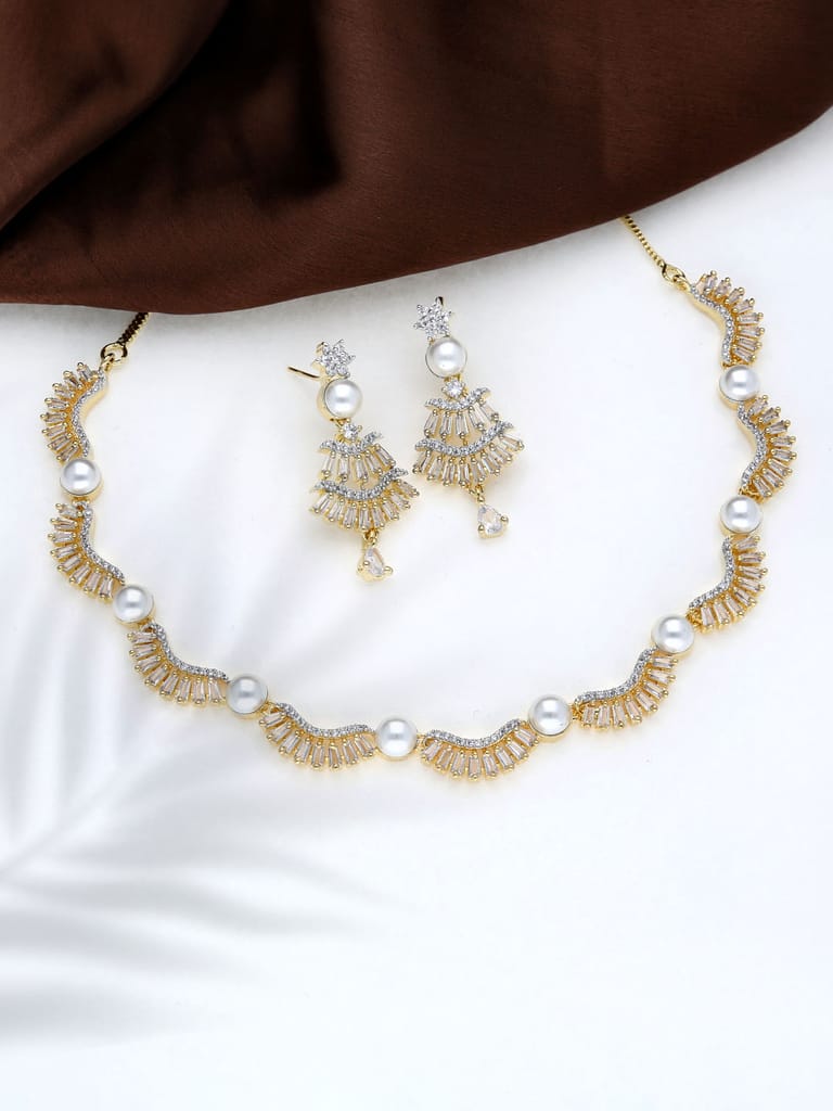 AD / CZ Necklace Set in Two Tone finish - THF1362