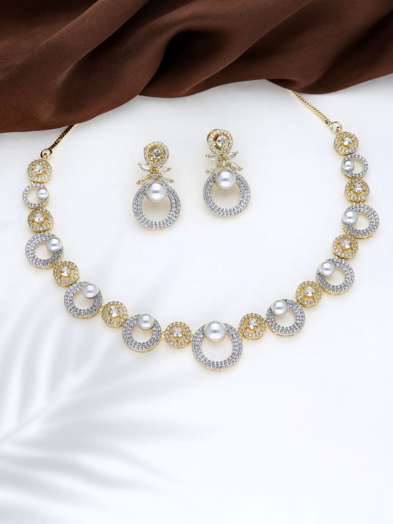 AD / CZ Necklace Set in Two Tone finish - THF1365
