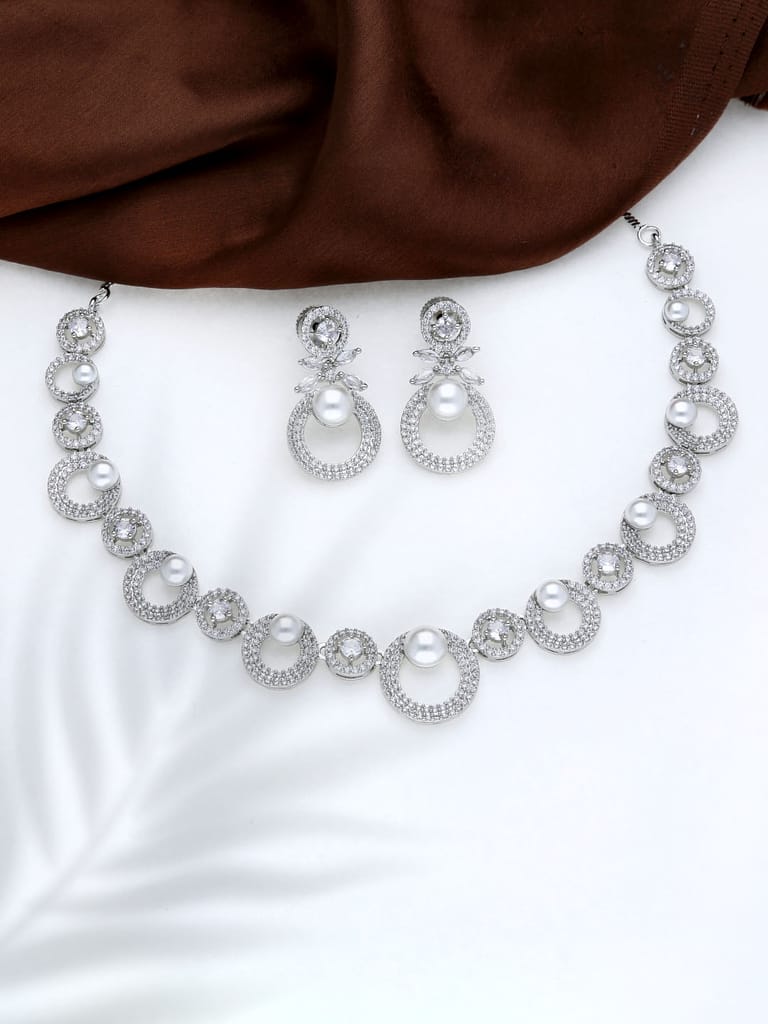 AD / CZ Necklace Set in Rhodium finish - THF1366