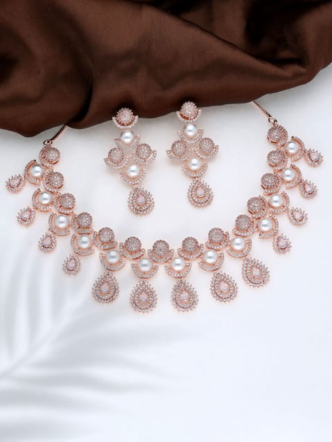 AD / CZ Necklace Set in Rose Gold finish - THF1370
