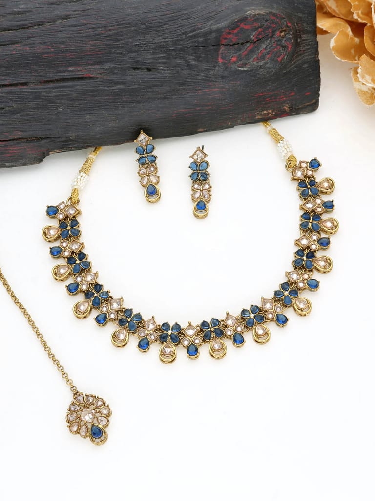Reverse AD Necklace Set in Mehendi finish - 191MO