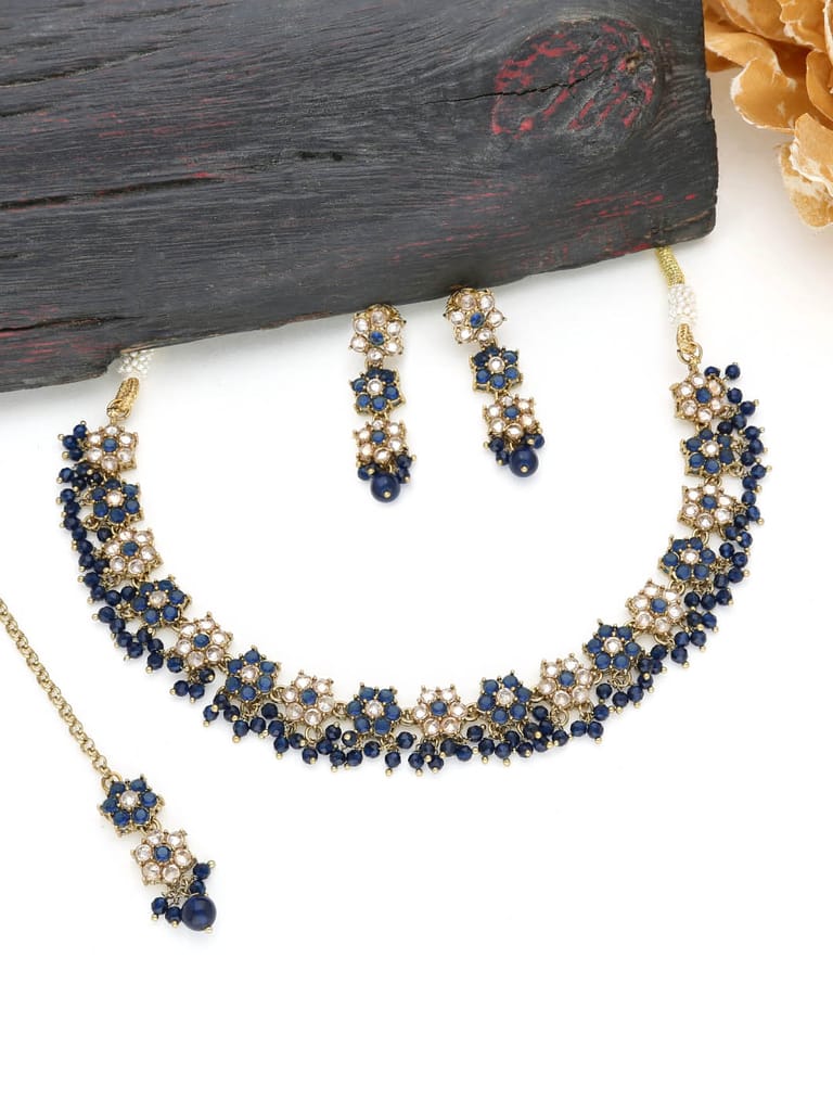 Reverse AD Necklace Set in Mehendi finish - 177MO