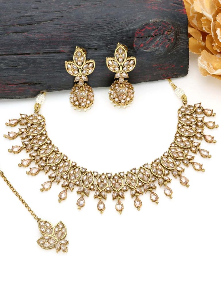 Reverse AD Necklace Set in Mehendi finish - 195LC