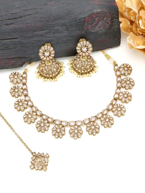 Reverse AD Necklace Set in Mehendi finish - 194LC