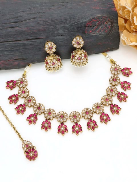Reverse AD Necklace Set in Mehendi finish - 187RP