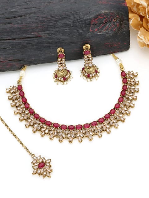 Reverse AD Necklace Set in Mehendi finish - 197RU