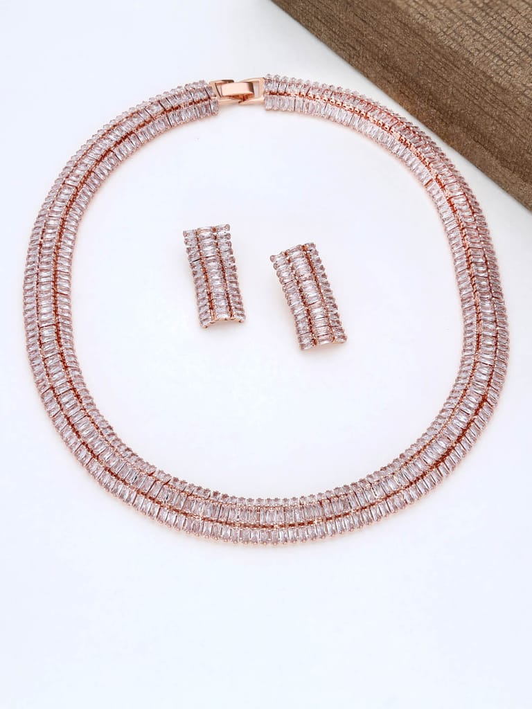 AD / CZ Necklace Set in Rose Gold finish - THF1453