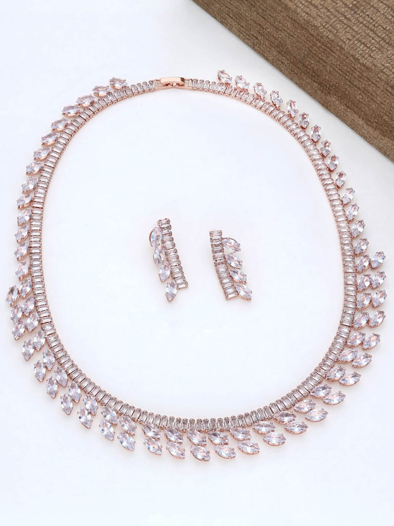 AD / CZ Necklace Set in Rose Gold finish - THF1456