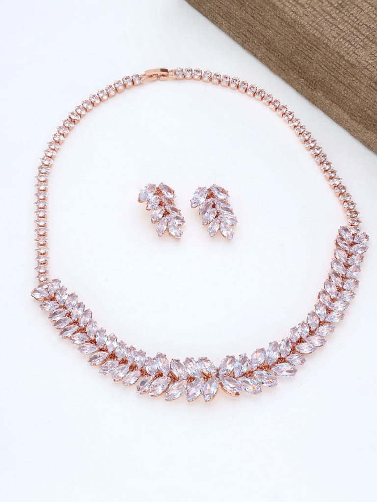 AD / CZ Necklace Set in Rose Gold finish - THF1457