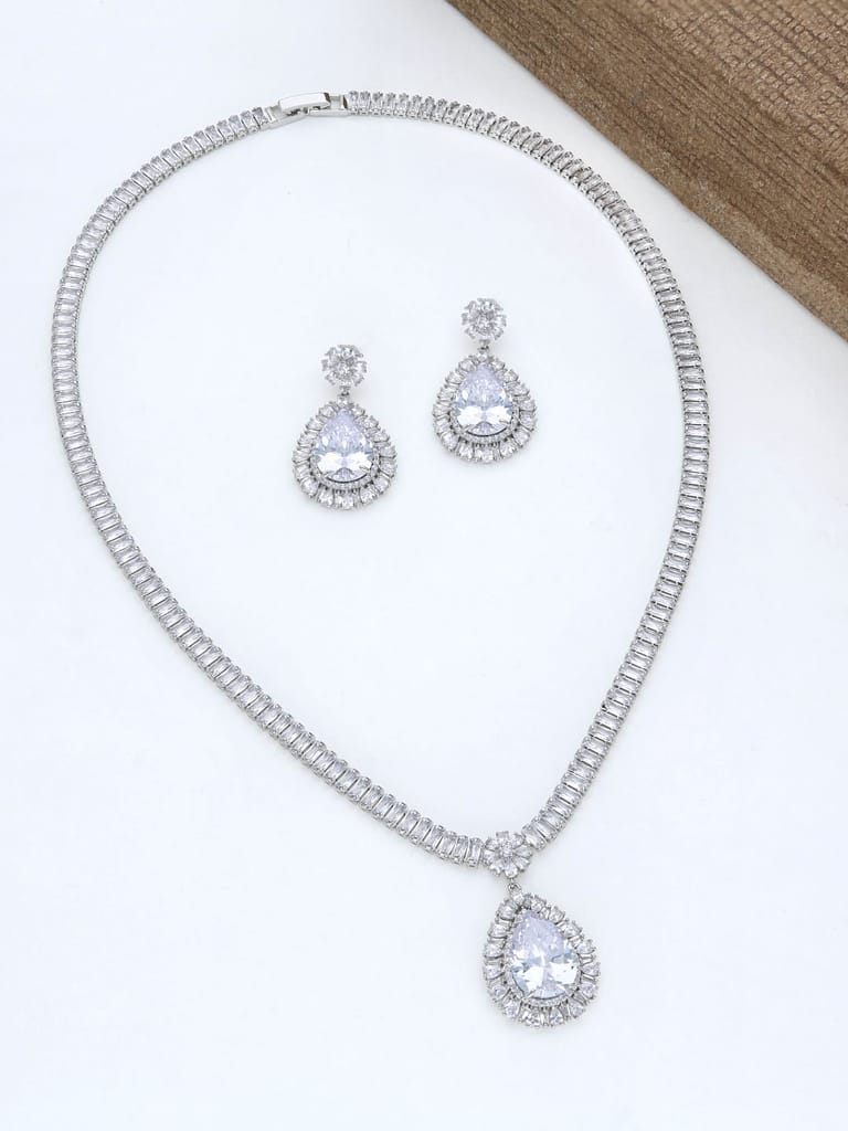 AD / CZ Necklace Set in Rhodium finish - THF1464