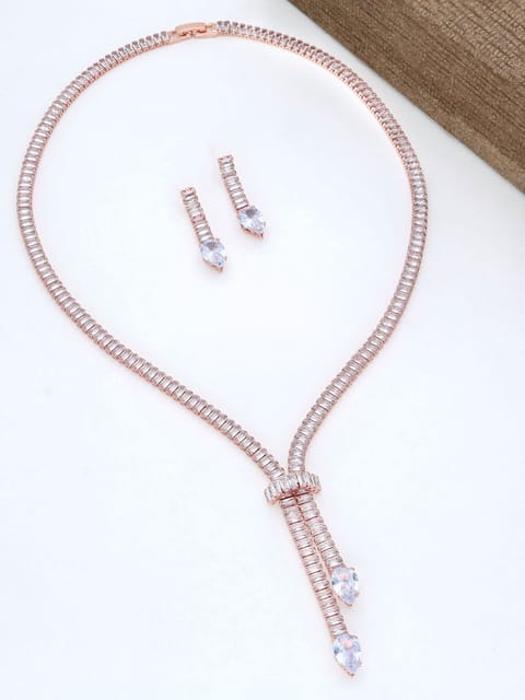 AD / CZ Necklace Set in Rose Gold finish - THF1473