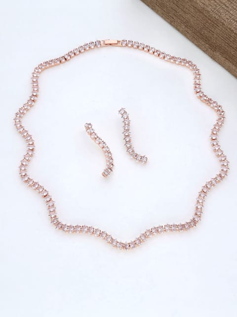 AD / CZ Necklace Set in Rose Gold finish - THF1475