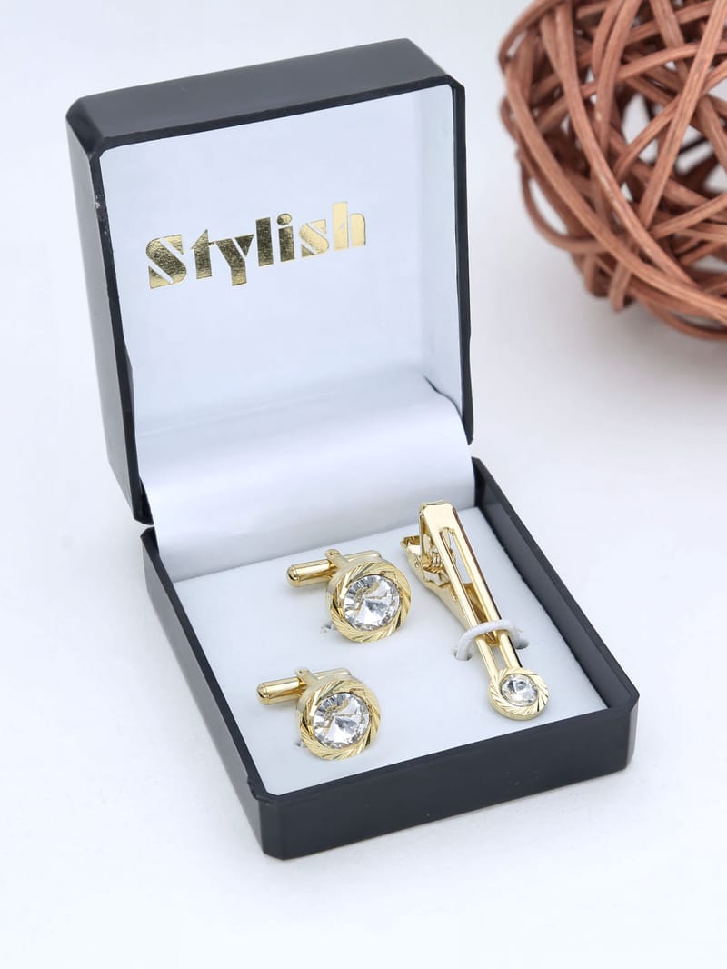 Cufflinks with Tie Clip in Gold finish - THF1531