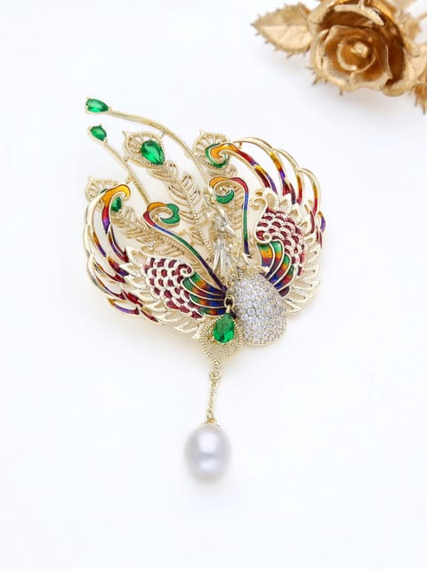 AD / CZ Brooch in Gold finish - THF2020