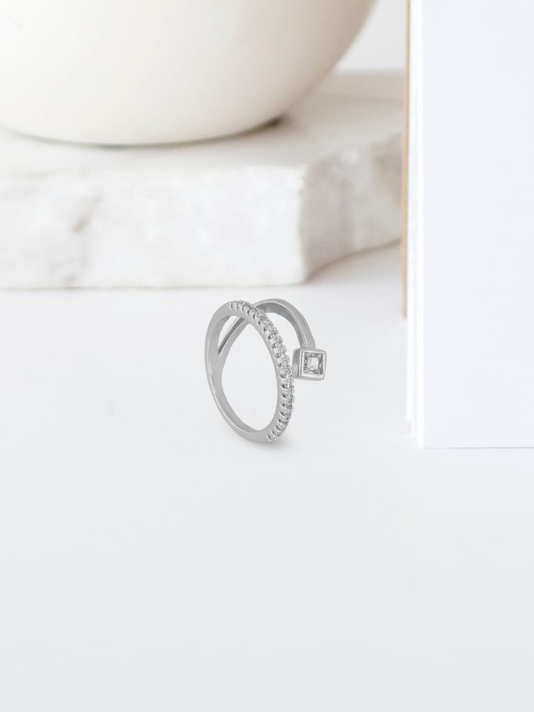 AD / CZ Adjustable Finger Ring in Rhodium finish - THF2060