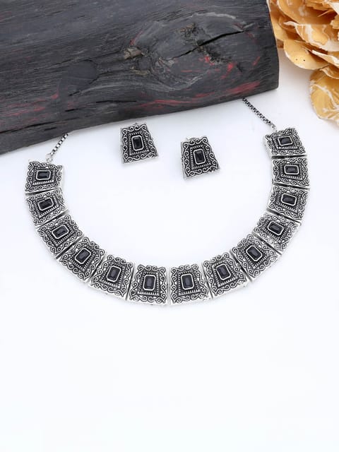 Traditional Necklace Set in Oxidised Silver finish - V143
