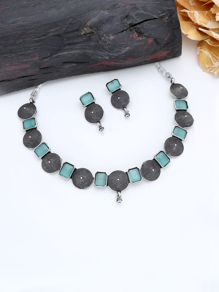 Traditional Necklace Set in Oxidised Silver finish - M7