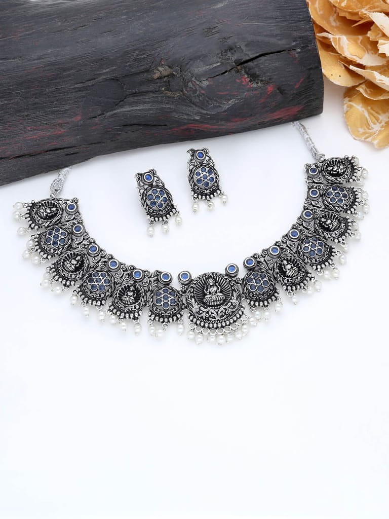 Temple Necklace Set in Oxidised Silver finish - M27