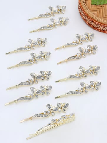 Fancy Side Pin in White color and Gold finish - THF2159