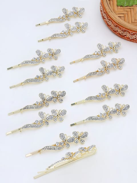 Fancy Side Pin in White color and Gold finish - THF2159