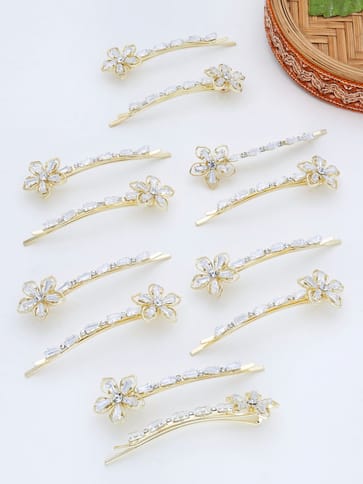Fancy Side Pin in White color and Gold finish - THF2161