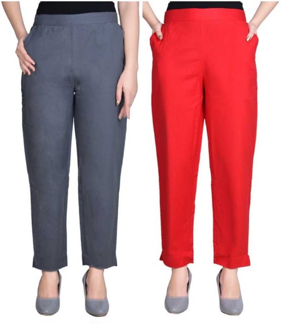 Adesa Regular Fit Women Grey, Red Trousers ()