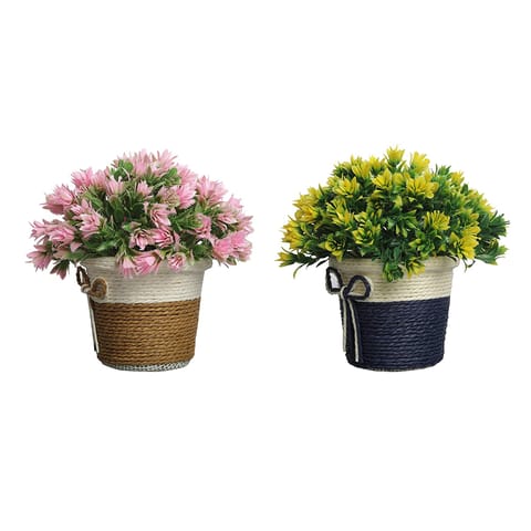 Foliyaj Combo of Two Artificial Flower Plants with Pot for Living Room Table Indoor Home Decoration