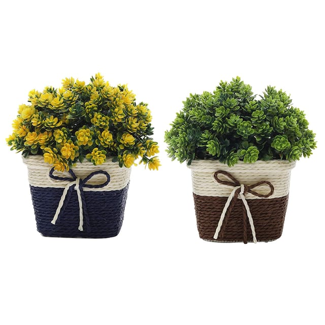 Foliyaj Combo of 2 Artificial Plant Flower Bonsai Tree with Pot for Home D�cor Living Bed Room Office