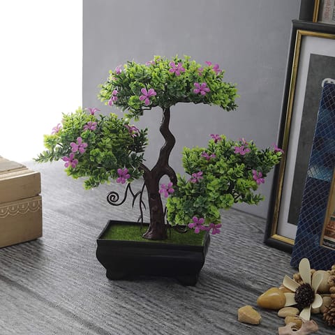 Foliyaj Artificial 3 Headed Bonsai Tree with Small Purple Flowers