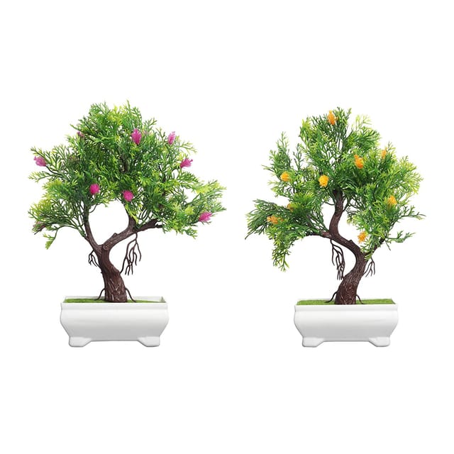 Foliyaj Combo of 2 Artificial Plant Bonsai Trees with Pot for Living Room,Indoor/Outdoor Decor,Office and Home Decor