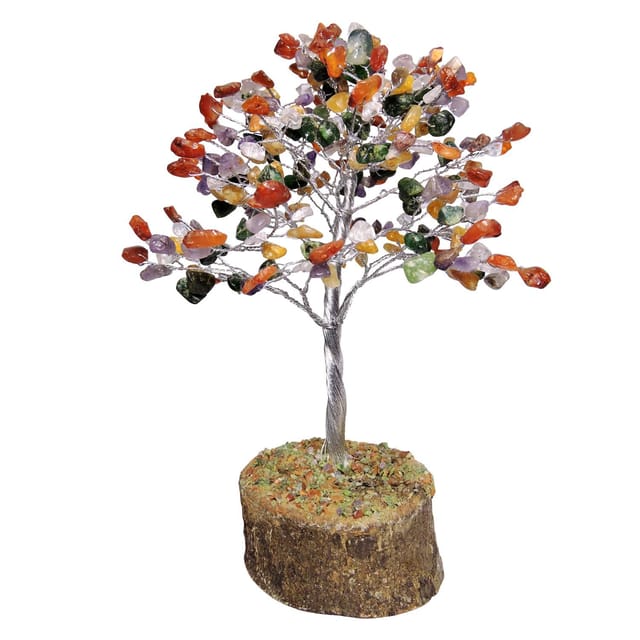 SATYAMANI Natural Multistone Silver Wire Tree 200 Dana for Money Tree Fortune Tree for Good Luck, Wealth & Prosperity, Happiness & Good Luck