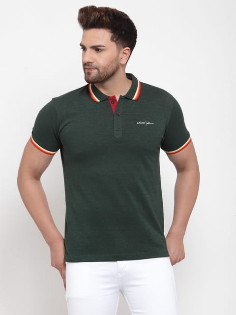 MENS T-SHIRT POLO NECK SOLID