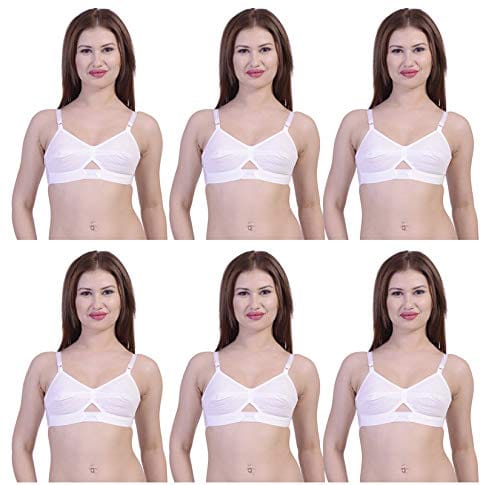 Caracal White Cotton Bra for Women Non Padded Wirefree Full Coverage Shaper Bra (Size 38) Combo Pack of 6