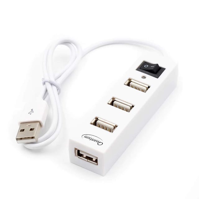 Quantum QHM6660 4 Port Hi-Speed USB Hub with Power Switch (White)