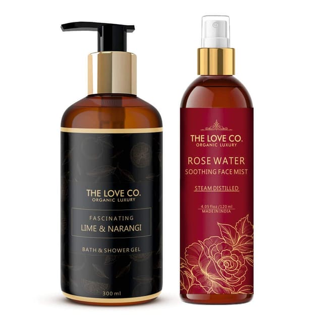 THE LOVE CO. Lime and Narangi Bodywash combo packs For Men & Women (Narangi Body Wash + Rose Water) 120ml+300ml