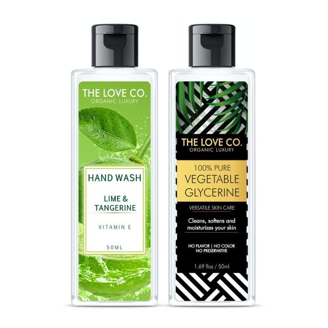 THE LOVE CO. Luxury Combo Travel Refill Packs Lime & Tangerine Hand wash + Vegetable Glycerine 50ml+50ml