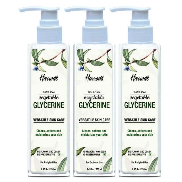 Harrods Organic Liquid Glycerine 100% Vegan, Moisture Liquid For face, Acne, Toner, Cleanser (Glycerin 250Ml Pack of 3) 250ml